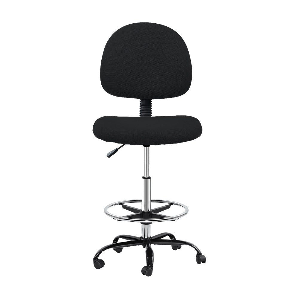Artiss Office Chair Drafting Stool Fabric Chairs Black OCHAIR-G-RING-07B-BK