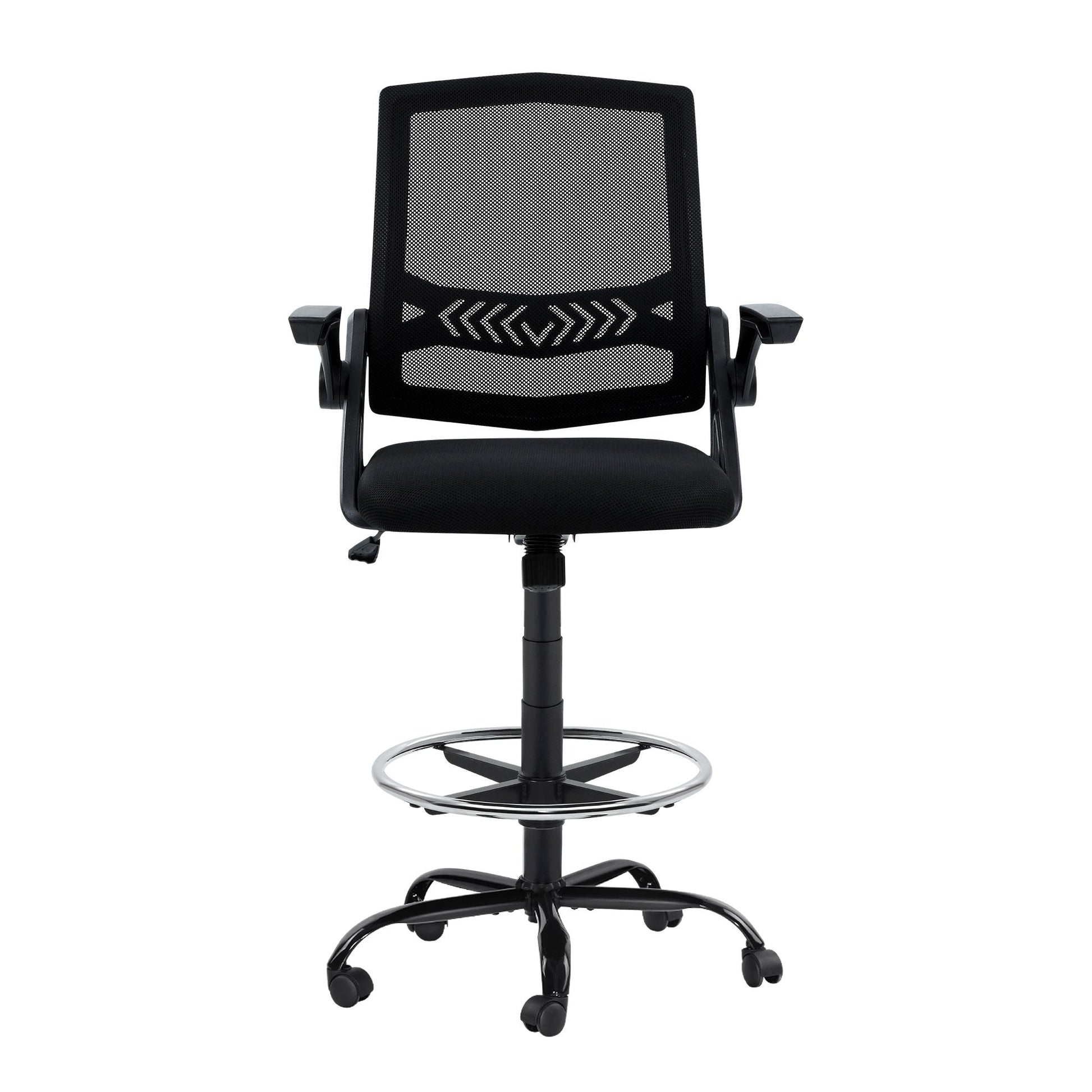 Artiss Office Chair Drafting Stool Mesh Chairs Black OCHAIR-G-RING-2003-BK