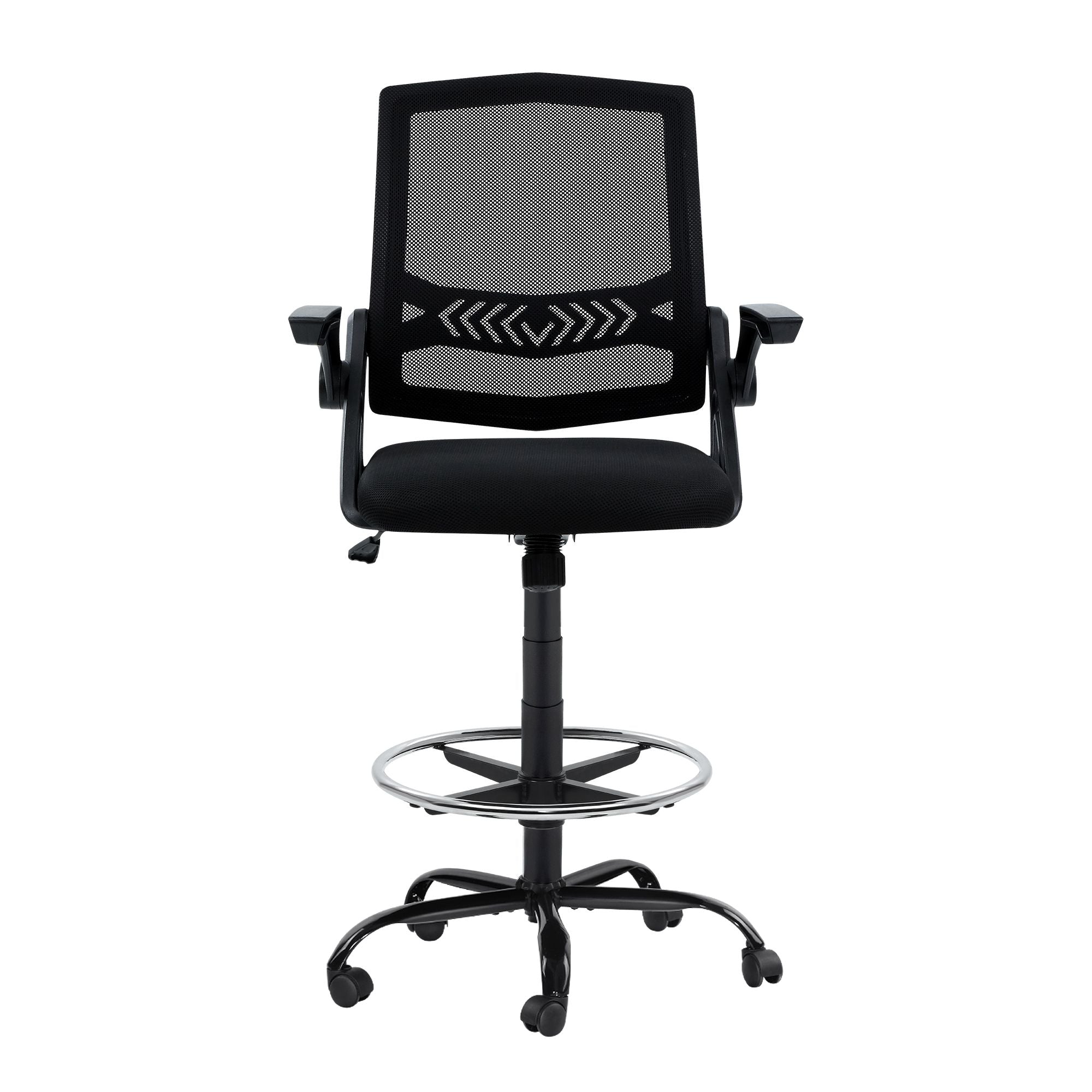 Artiss Office Chair Drafting Stool Mesh Chairs Black OCHAIR-G-RING-2003-BK