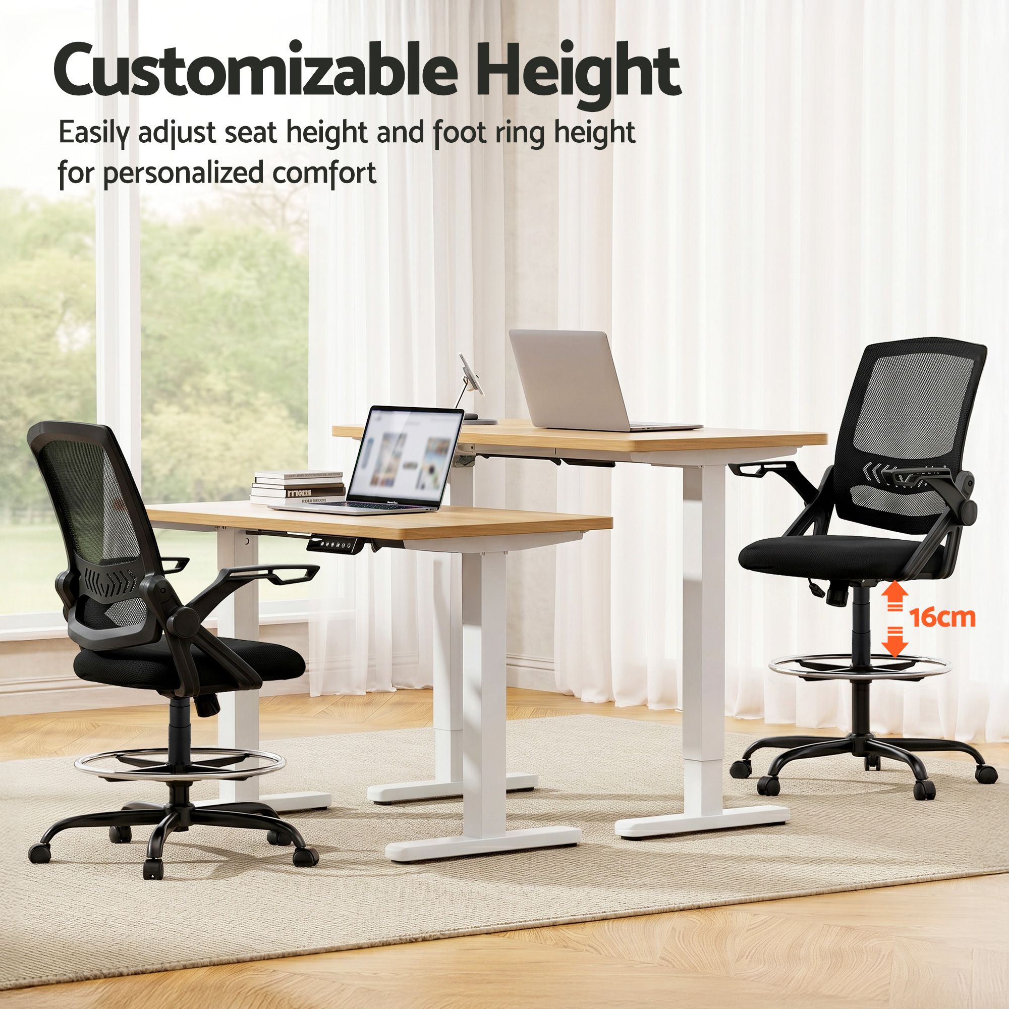 Artiss Office Chair Drafting Stool Mesh Chairs Black OCHAIR-G-RING-2003-BK