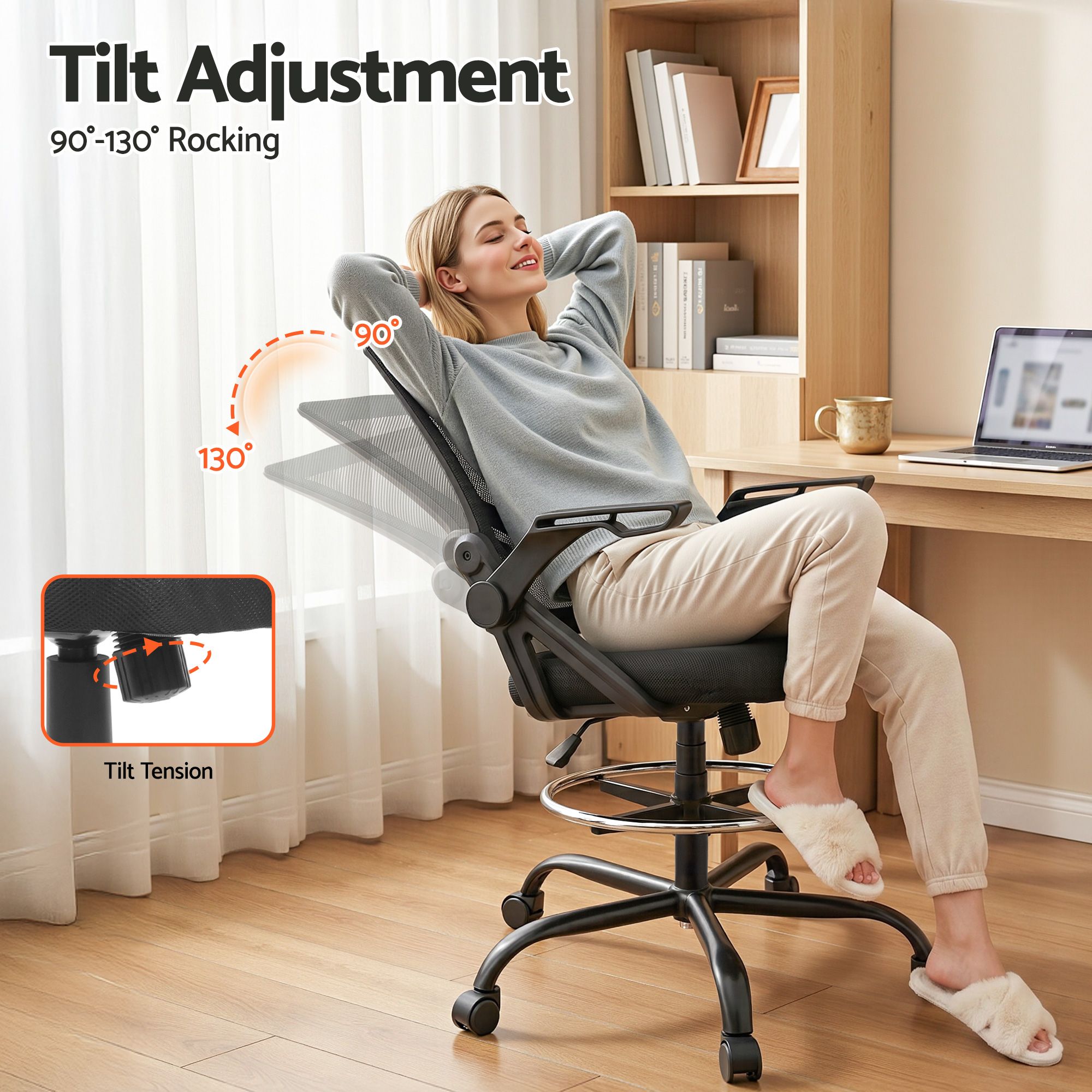 Artiss Office Chair Drafting Stool Mesh Chairs Black OCHAIR-G-RING-2003-BK