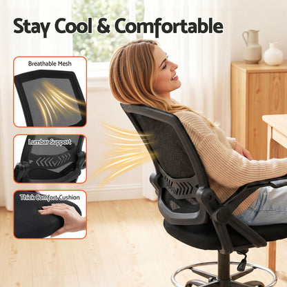 Artiss Office Chair Drafting Stool Mesh Chairs Black OCHAIR-G-RING-2003-BK