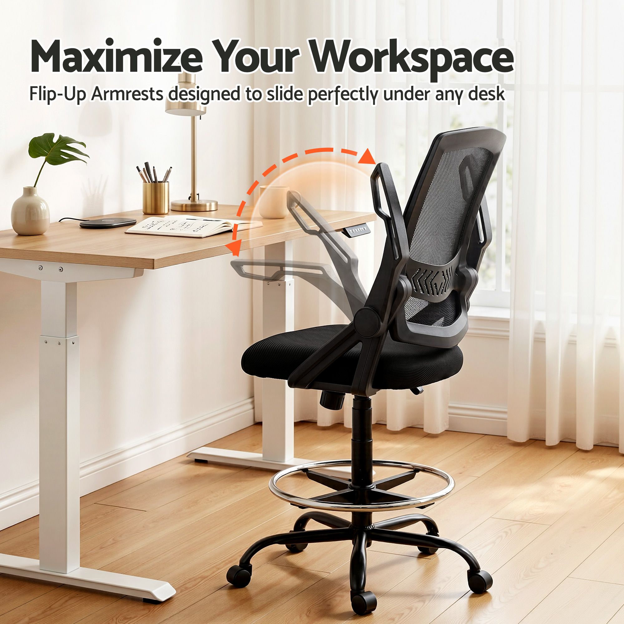 Artiss Office Chair Drafting Stool Mesh Chairs Black OCHAIR-G-RING-2003-BK
