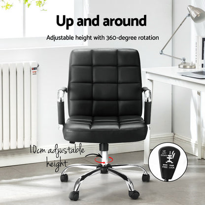 Artiss Office Chair PU Leather Mid Back Black OCHAIR-H-5901-BK