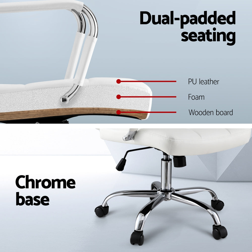 Artiss Office Chair Seat PU Work Computer Desk Chairs OCHAIR-H-5901-WH