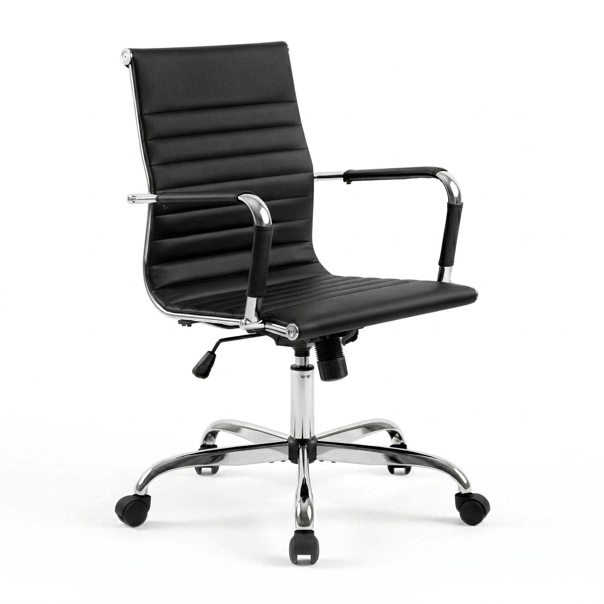 Artiss Office Chair Conference Chairs PU Leather Mid Back Black OCHAIR-H-8147-BK