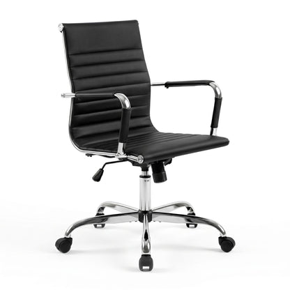 Artiss Office Chair Conference Chairs PU Leather Mid Back Black OCHAIR-H-8147-BK