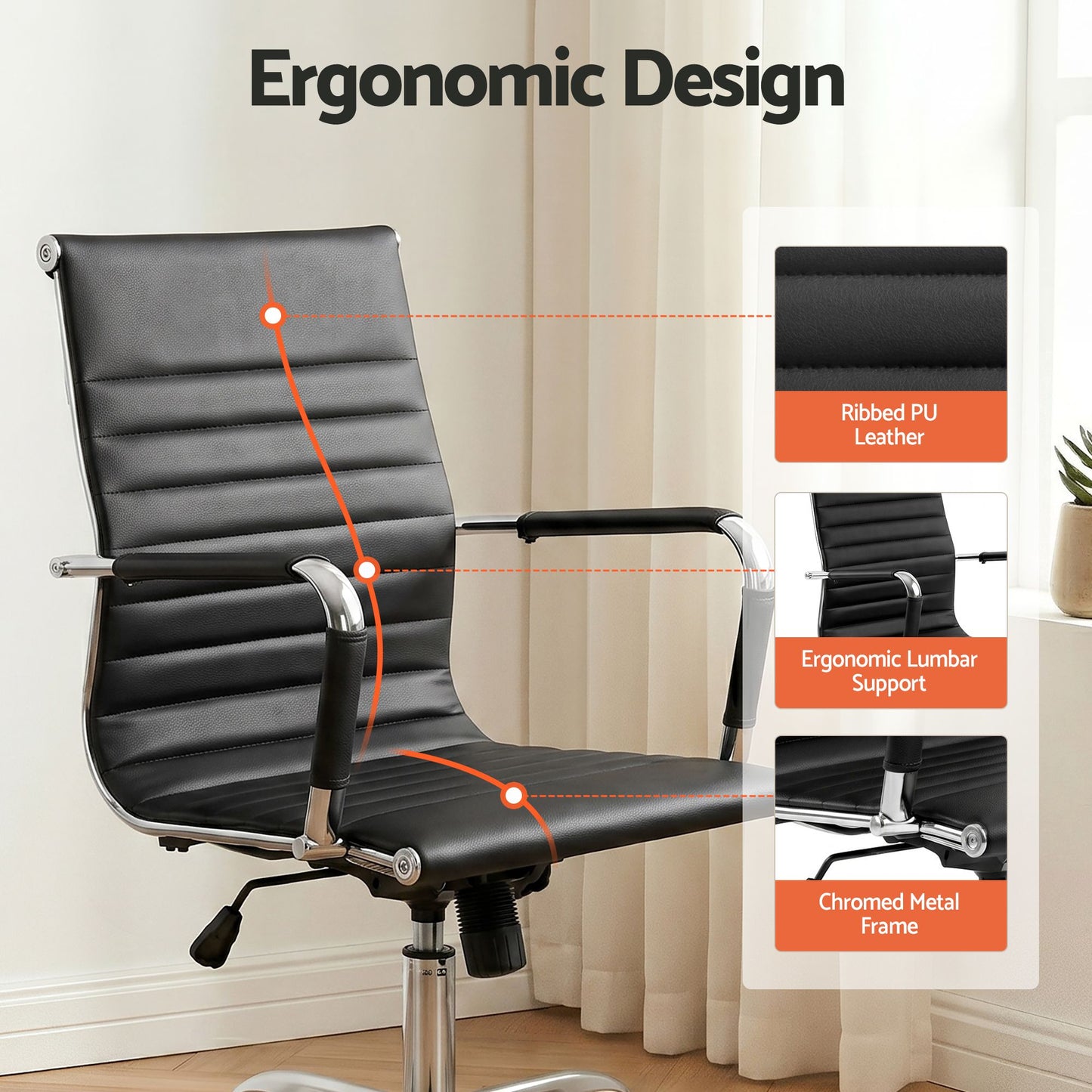 Artiss Office Chair Conference Chairs PU Leather Mid Back Black OCHAIR-H-8147-BK
