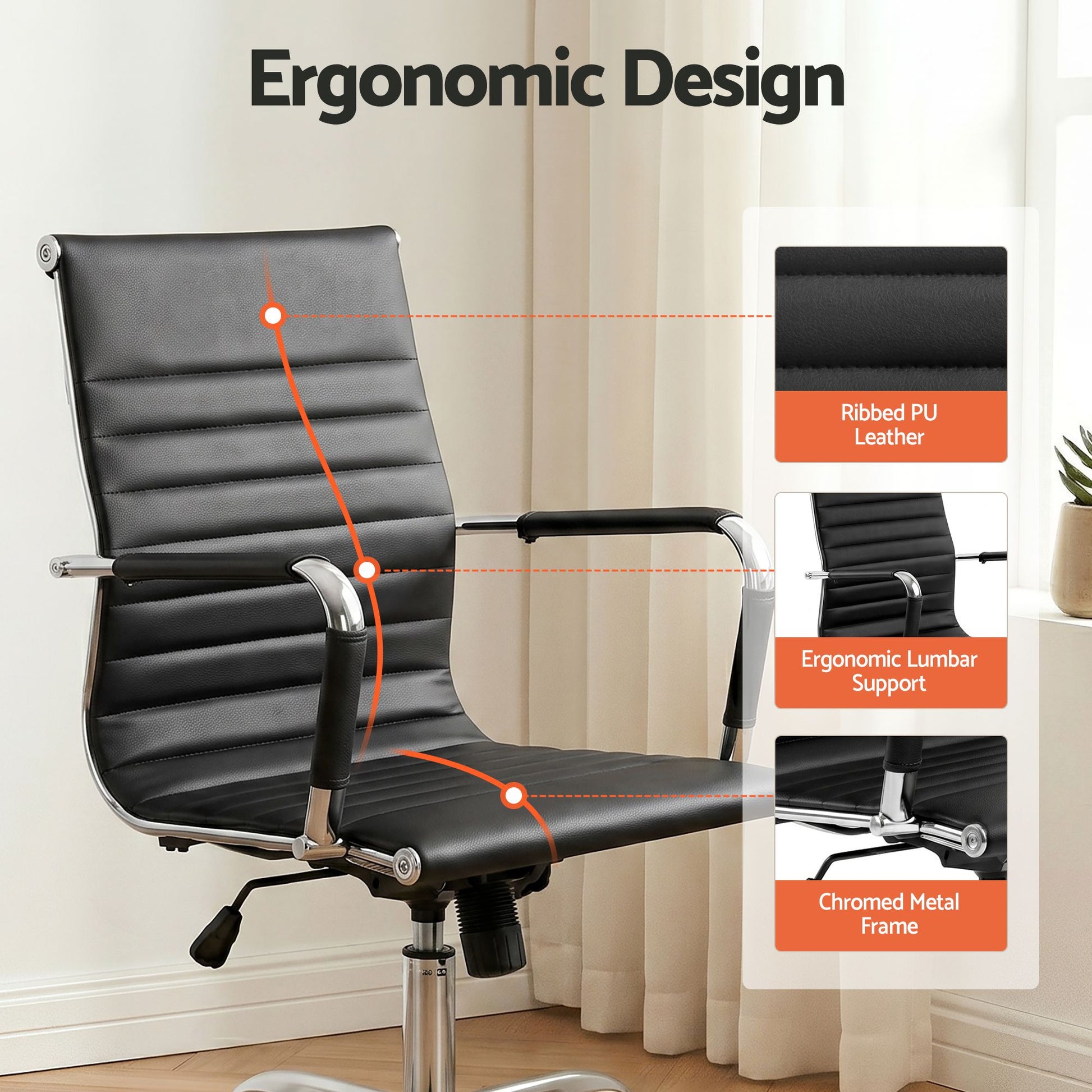 Artiss Office Chair Conference Chairs PU Leather Mid Back Black OCHAIR-H-8147-BK
