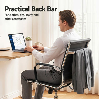 Artiss Office Chair Conference Chairs PU Leather Mid Back Black OCHAIR-H-8147-BK