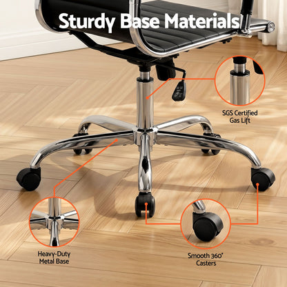 Artiss Office Chair Conference Chairs PU Leather Mid Back Black OCHAIR-H-8147-BK