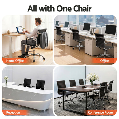 Artiss Office Chair Conference Chairs PU Leather Mid Back Black OCHAIR-H-8147-BK