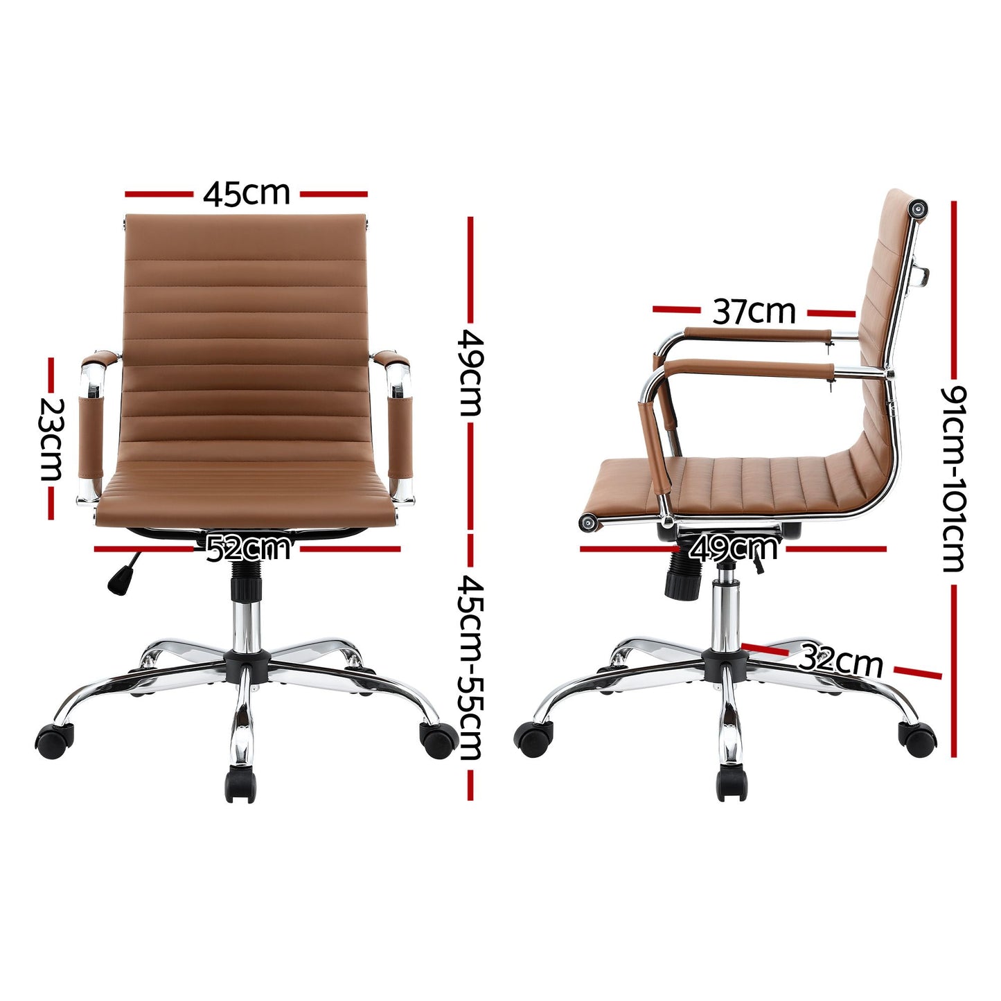 Artiss Office Chair Conference Chairs PU Leather Mid Back Brown OCHAIR-H-8147-BR