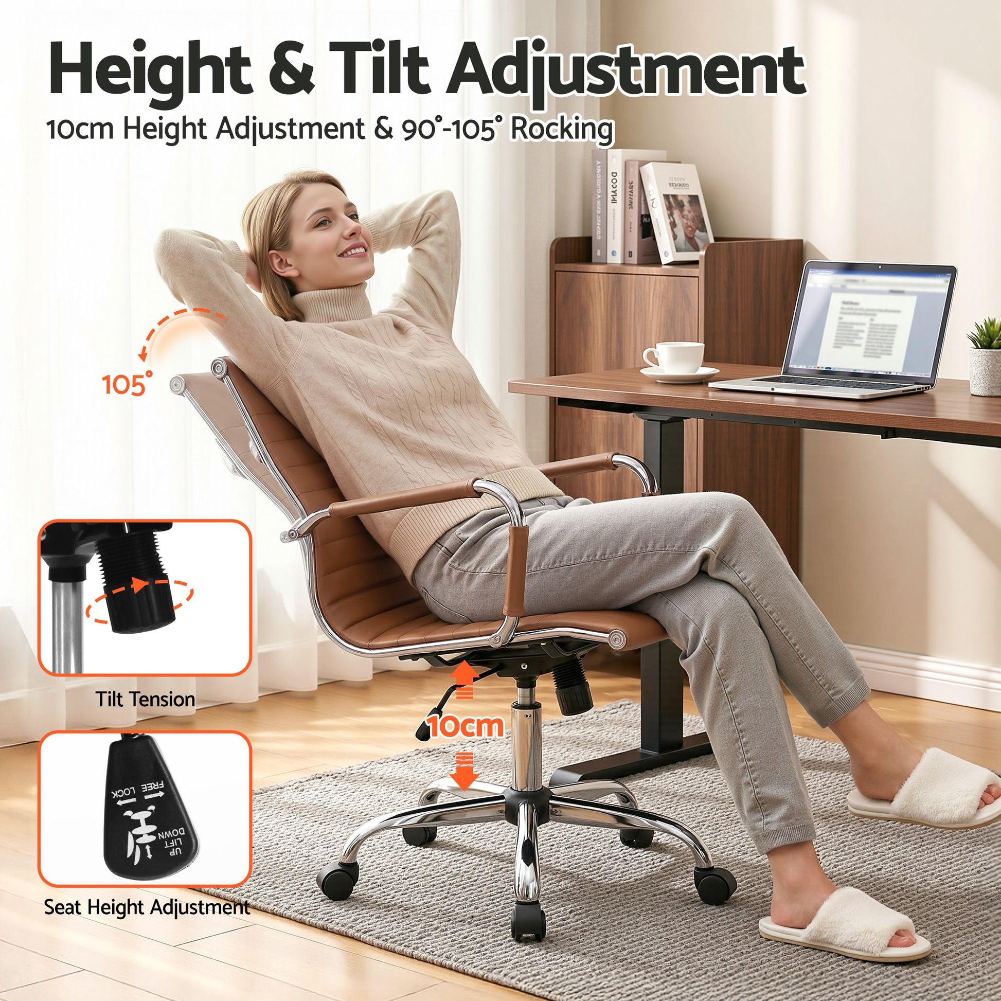 Artiss Office Chair Conference Chairs PU Leather Mid Back Brown OCHAIR-H-8147-BR