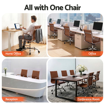 Artiss Office Chair Conference Chairs PU Leather Mid Back Brown OCHAIR-H-8147-BR