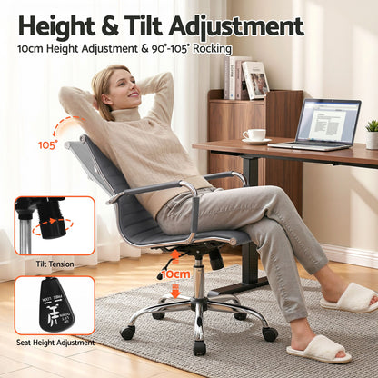 Artiss Office Chair Conference Chairs PU Leather Mid Back Grey OCHAIR-H-8147-GY