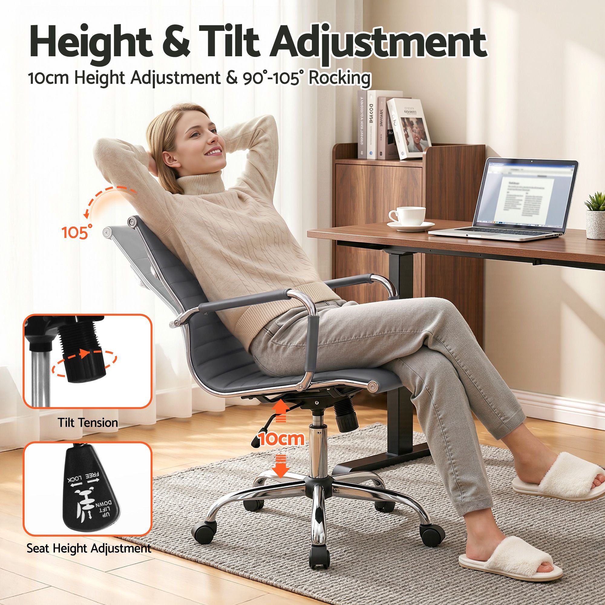 Artiss Office Chair Conference Chairs PU Leather Mid Back Grey
