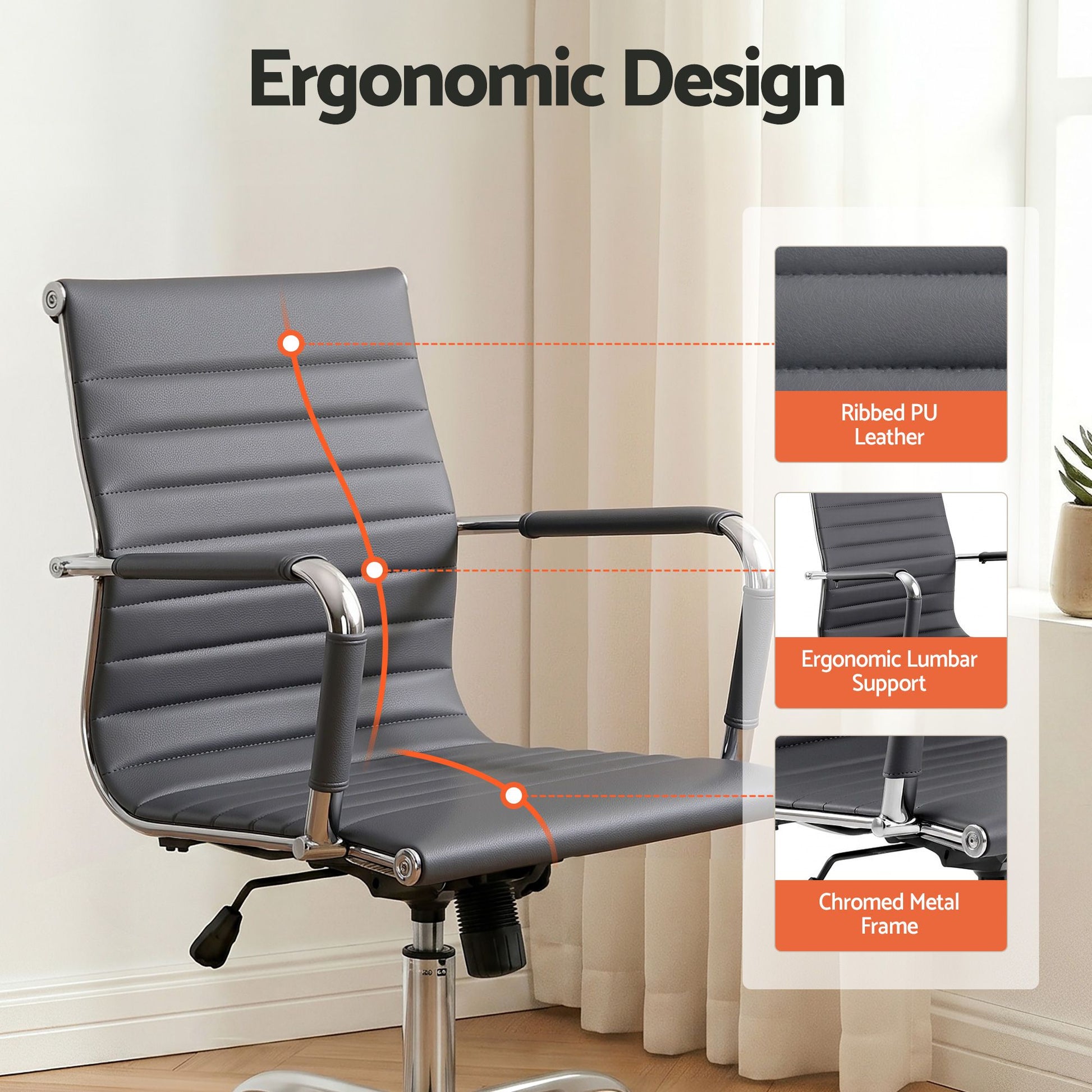 Artiss Office Chair Conference Chairs PU Leather Mid Back Grey OCHAIR-H-8147-GY