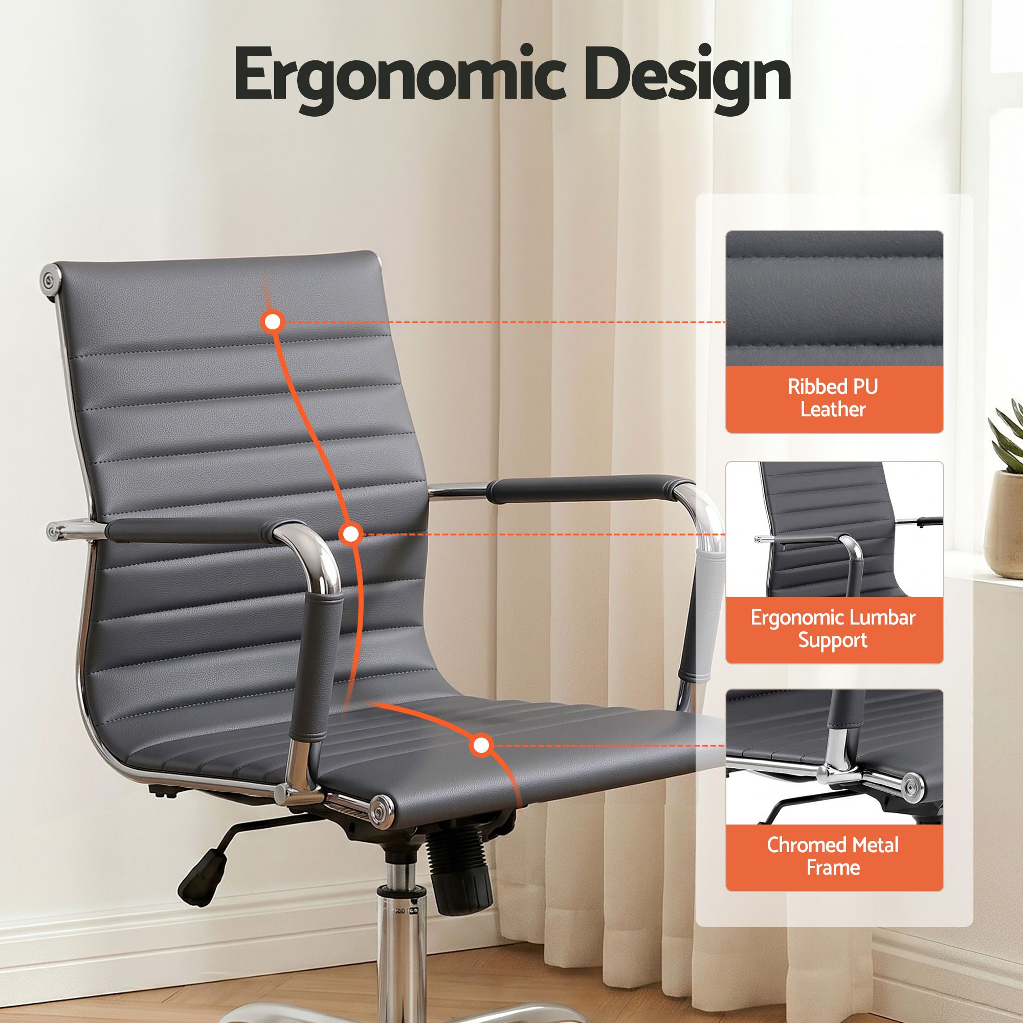 Artiss Office Chair Conference Chairs PU Leather Mid Back Grey