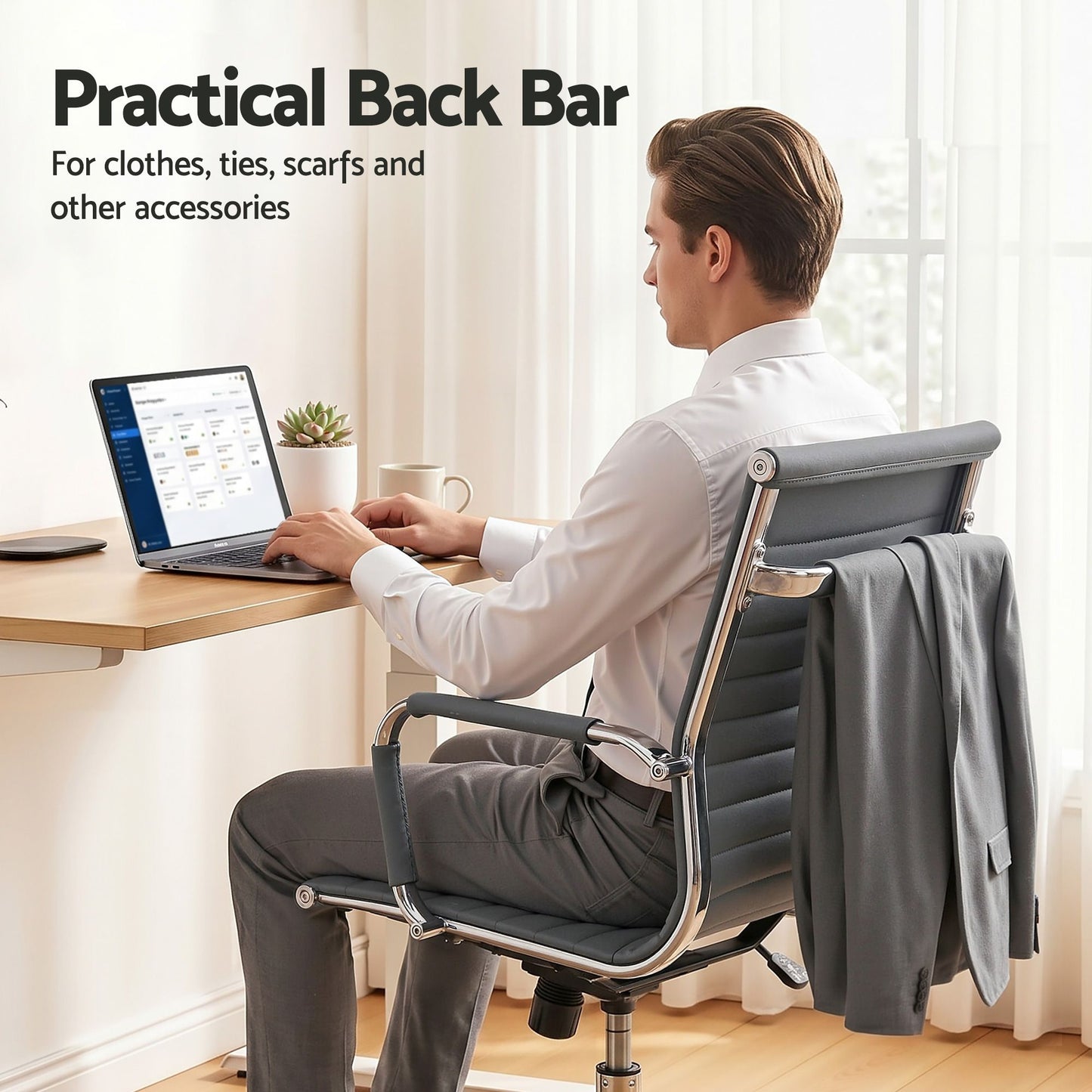 Artiss Office Chair Conference Chairs PU Leather Mid Back Grey OCHAIR-H-8147-GY