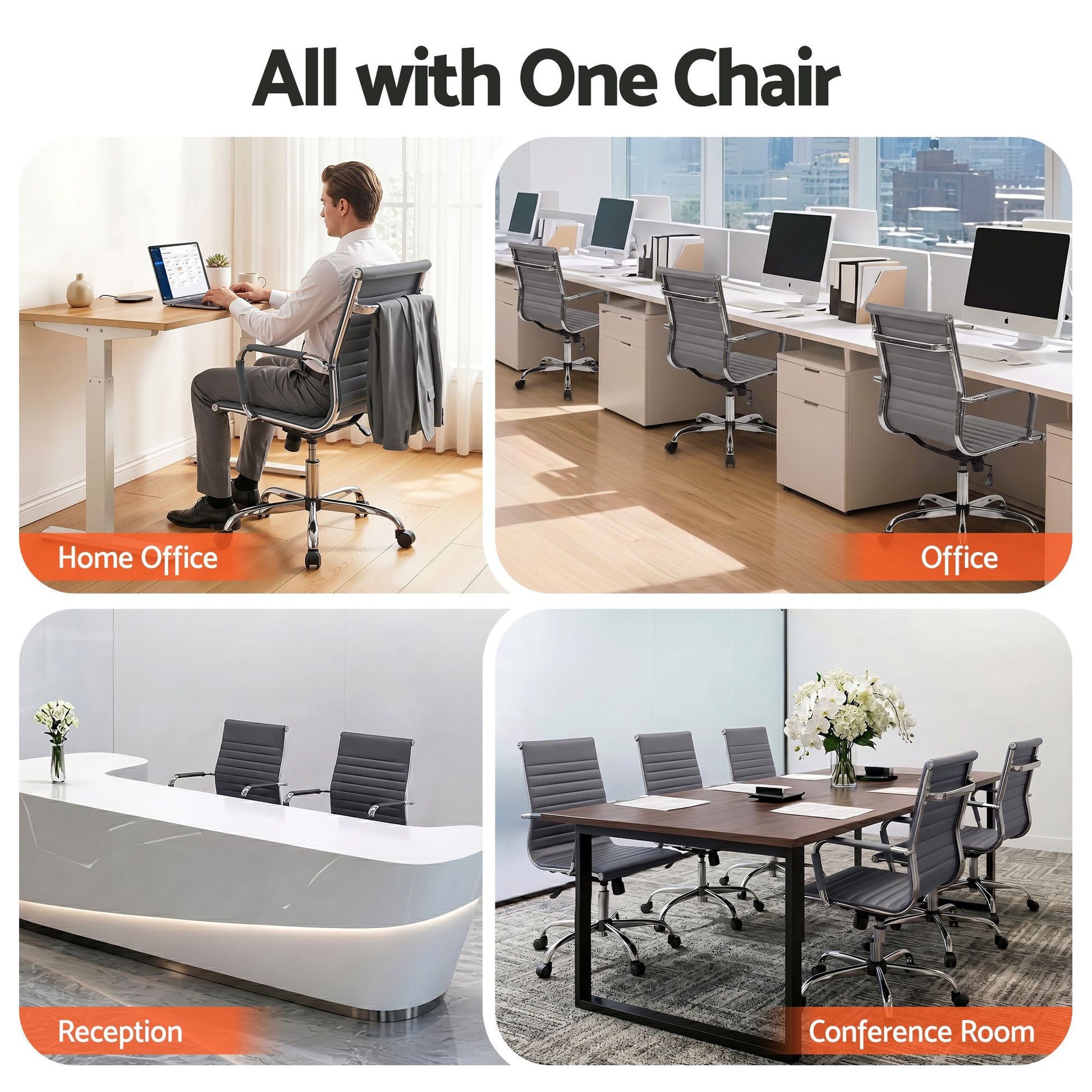 Artiss Office Chair Conference Chairs PU Leather Mid Back Grey OCHAIR-H-8147-GY