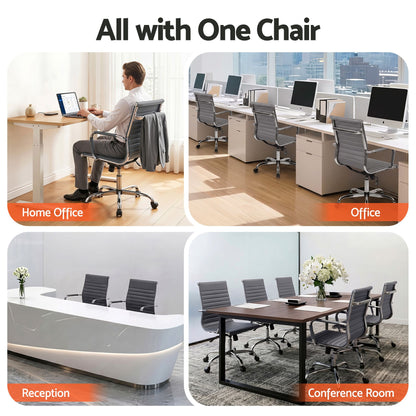 Artiss Office Chair Conference Chairs PU Leather Mid Back Grey OCHAIR-H-8147-GY