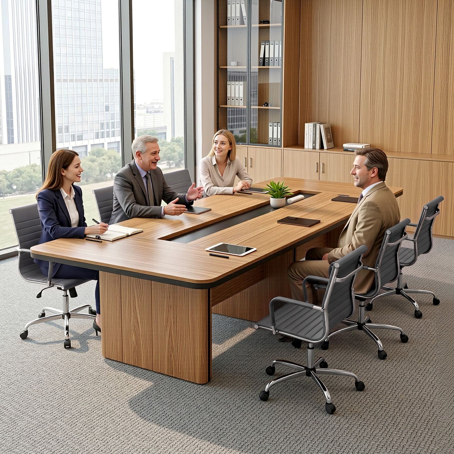 Artiss Office Chair Conference Chairs PU Leather Mid Back Grey OCHAIR-H-8147-GY
