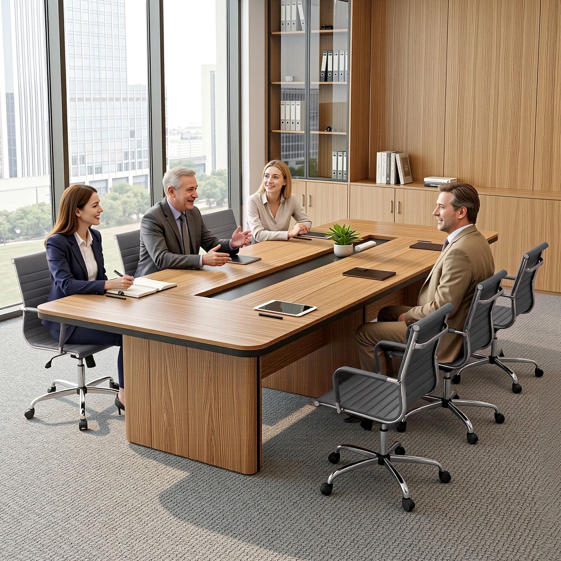 Artiss Office Chair Conference Chairs PU Leather Mid Back Grey OCHAIR-H-8147-GY