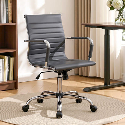 Artiss Office Chair Conference Chairs PU Leather Mid Back Grey OCHAIR-H-8147-GY