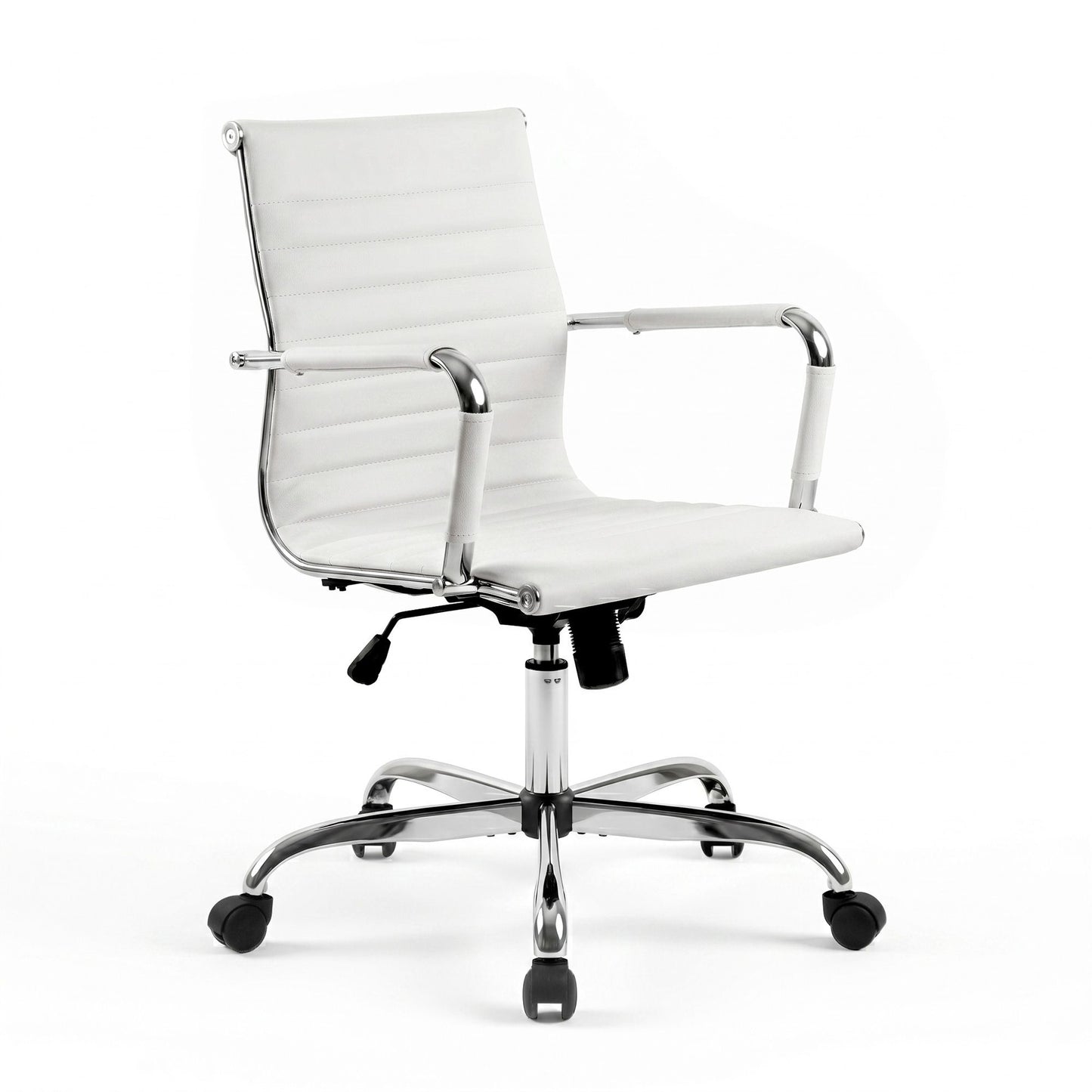 Artiss Office Chair Conference Chairs PU Leather Mid Back White OCHAIR-H-8147-WH