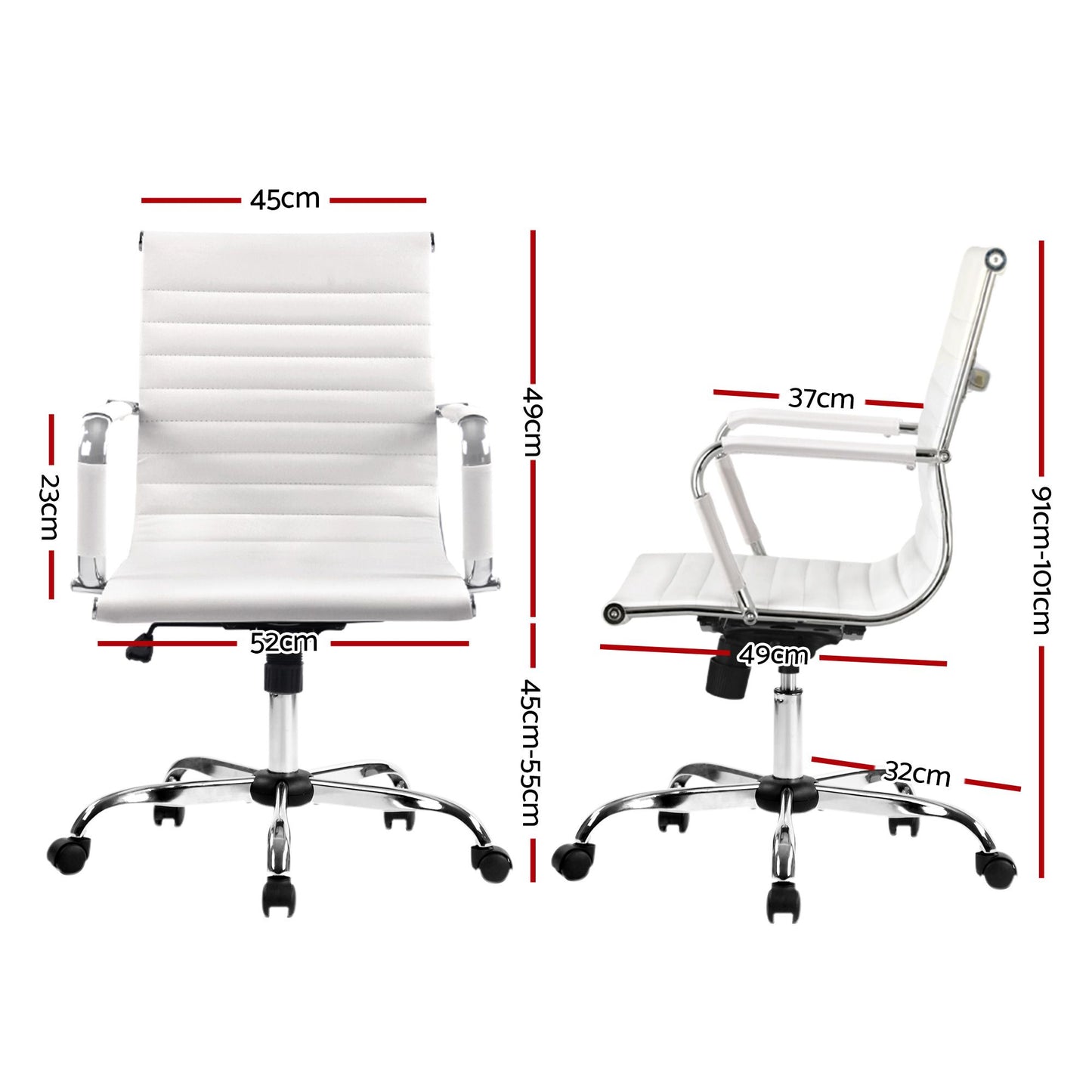 Artiss Office Chair Conference Chairs PU Leather Mid Back White OCHAIR-H-8147-WH