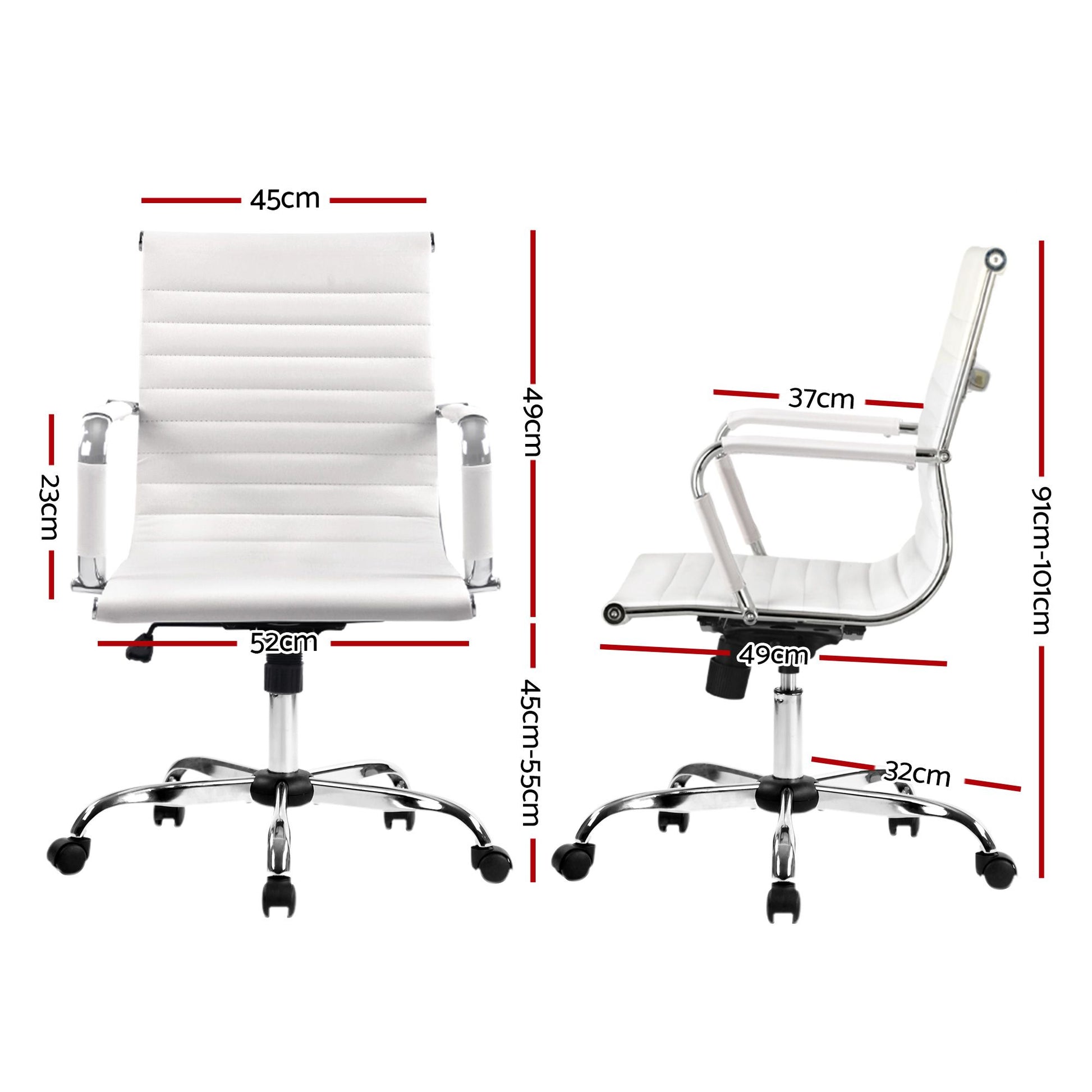 Artiss Office Chair Conference Chairs PU Leather Mid Back White OCHAIR-H-8147-WH