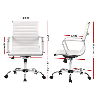 Artiss Office Chair Conference Chairs PU Leather Mid Back White OCHAIR-H-8147-WH