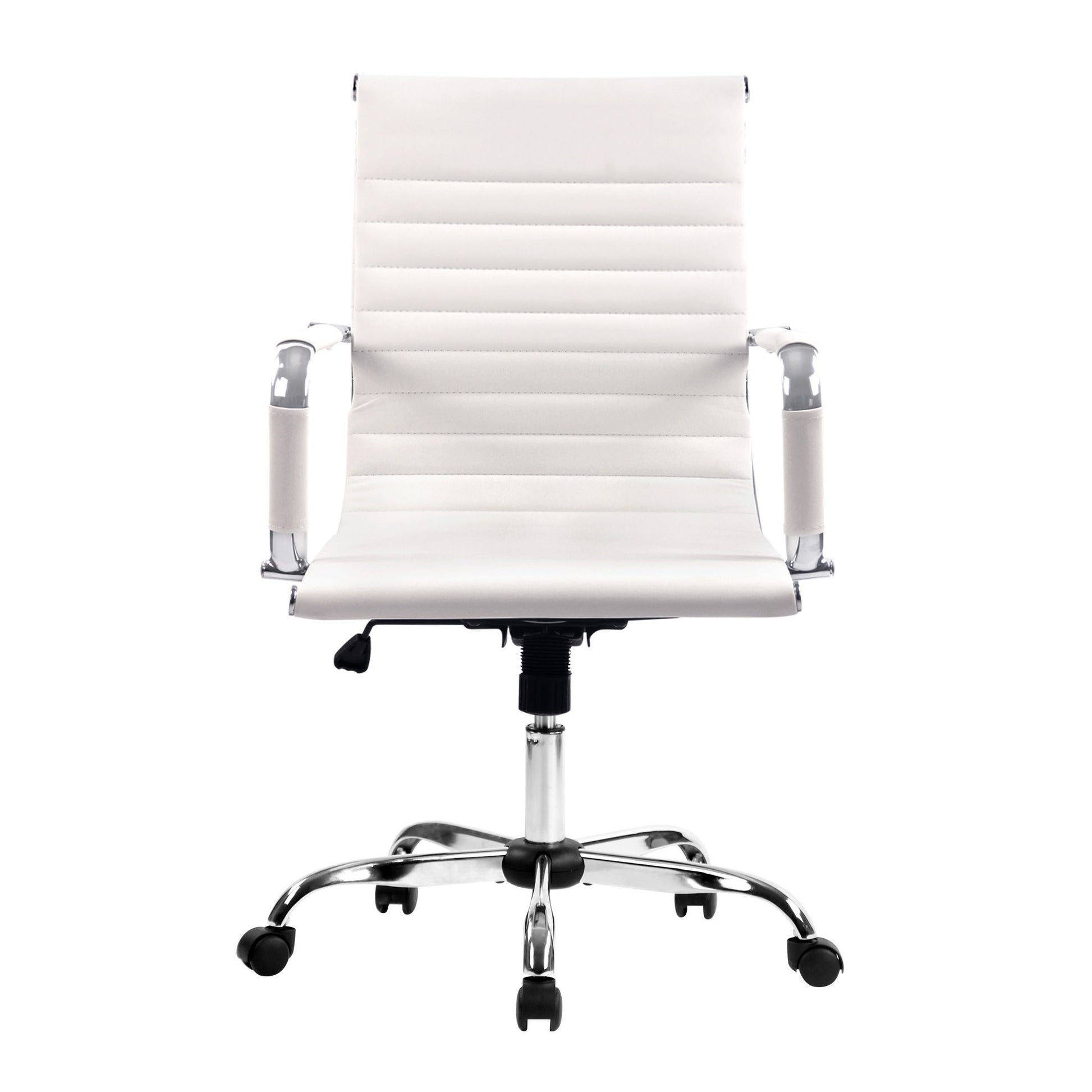 Artiss Office Chair Conference Chairs PU Leather Mid Back White OCHAIR-H-8147-WH