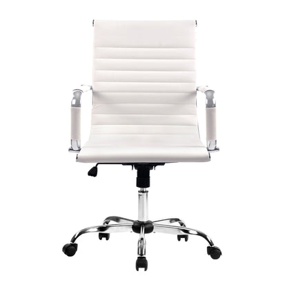 Artiss Office Chair Conference Chairs PU Leather Mid Back White OCHAIR-H-8147-WH