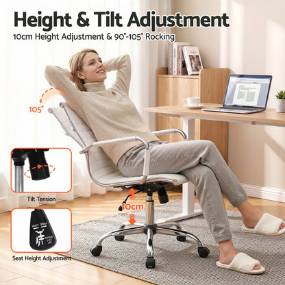 Artiss Office Chair Conference Chairs PU Leather Mid Back White OCHAIR-H-8147-WH