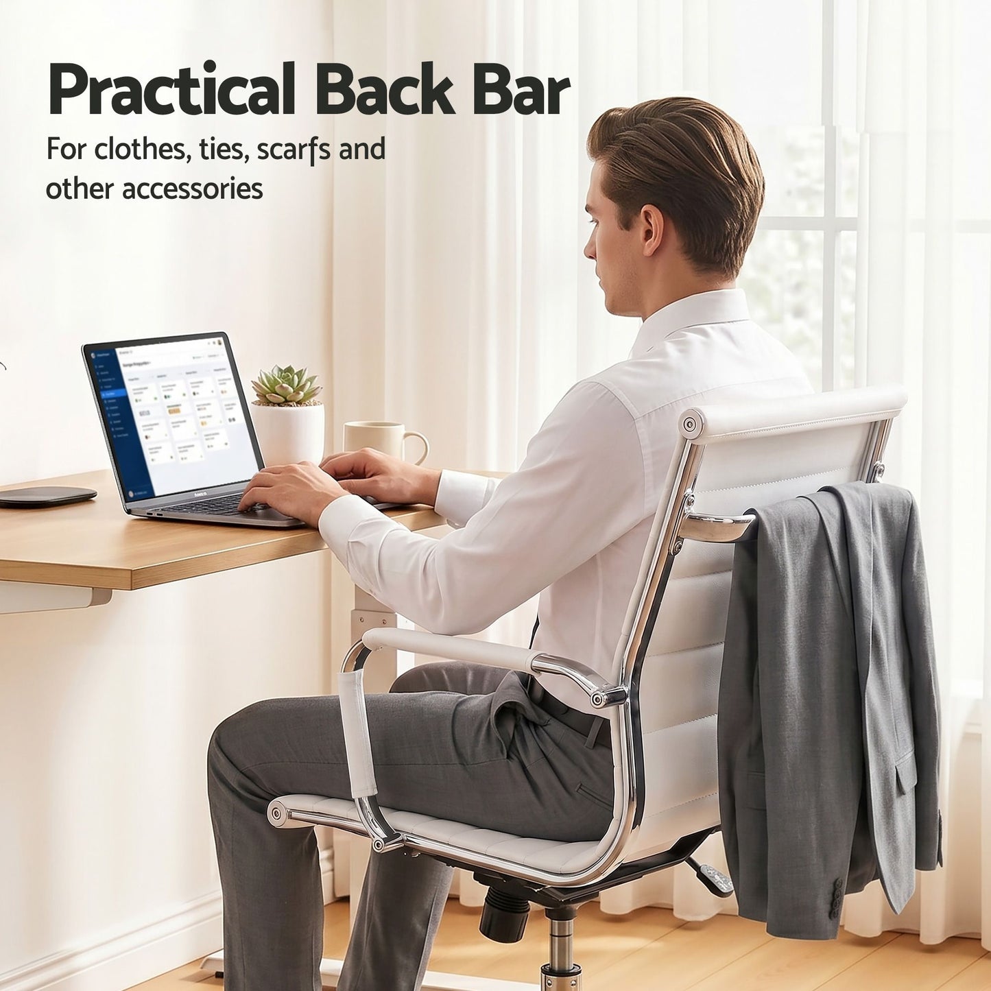 Artiss Office Chair Conference Chairs PU Leather Mid Back White OCHAIR-H-8147-WH
