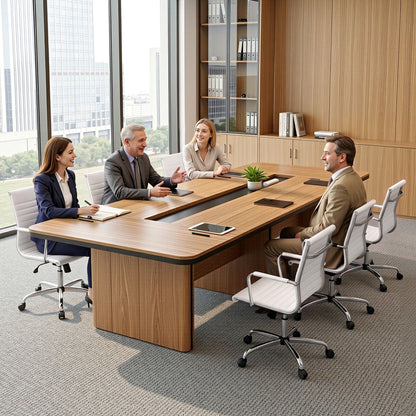 Artiss Office Chair Conference Chairs PU Leather Mid Back White OCHAIR-H-8147-WH