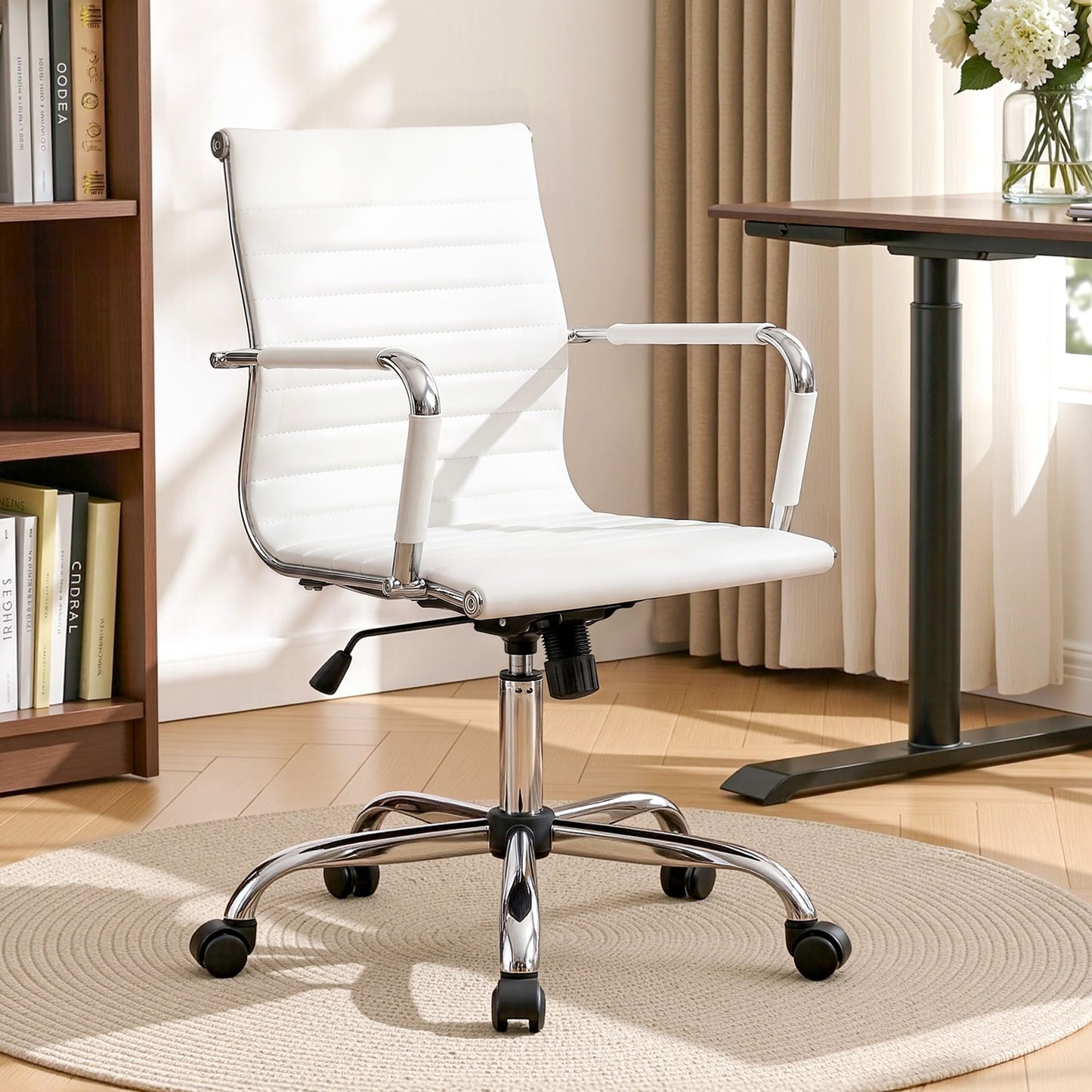 Artiss Office Chair Conference Chairs PU Leather Mid Back White OCHAIR-H-8147-WH