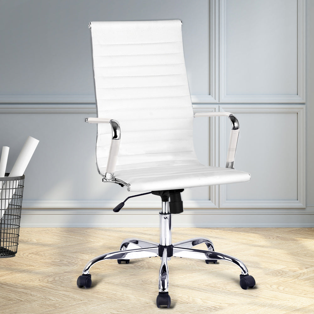Artiss Office Chair Conference Chairs PU Leather High Back White OCHAIR-H-8147H-WH