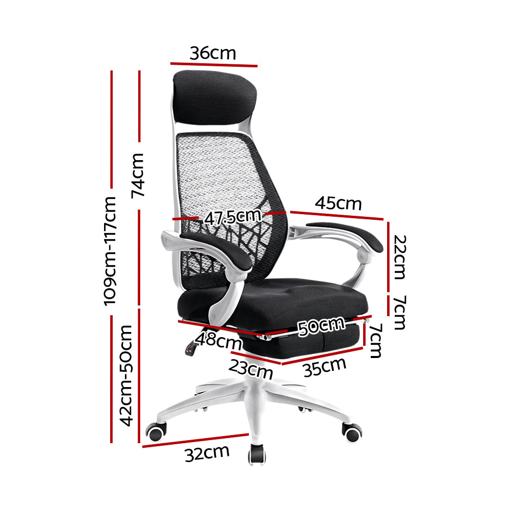 Artiss Mesh Office Chair Recliner Black White OCHAIR-H-996-WH-BK