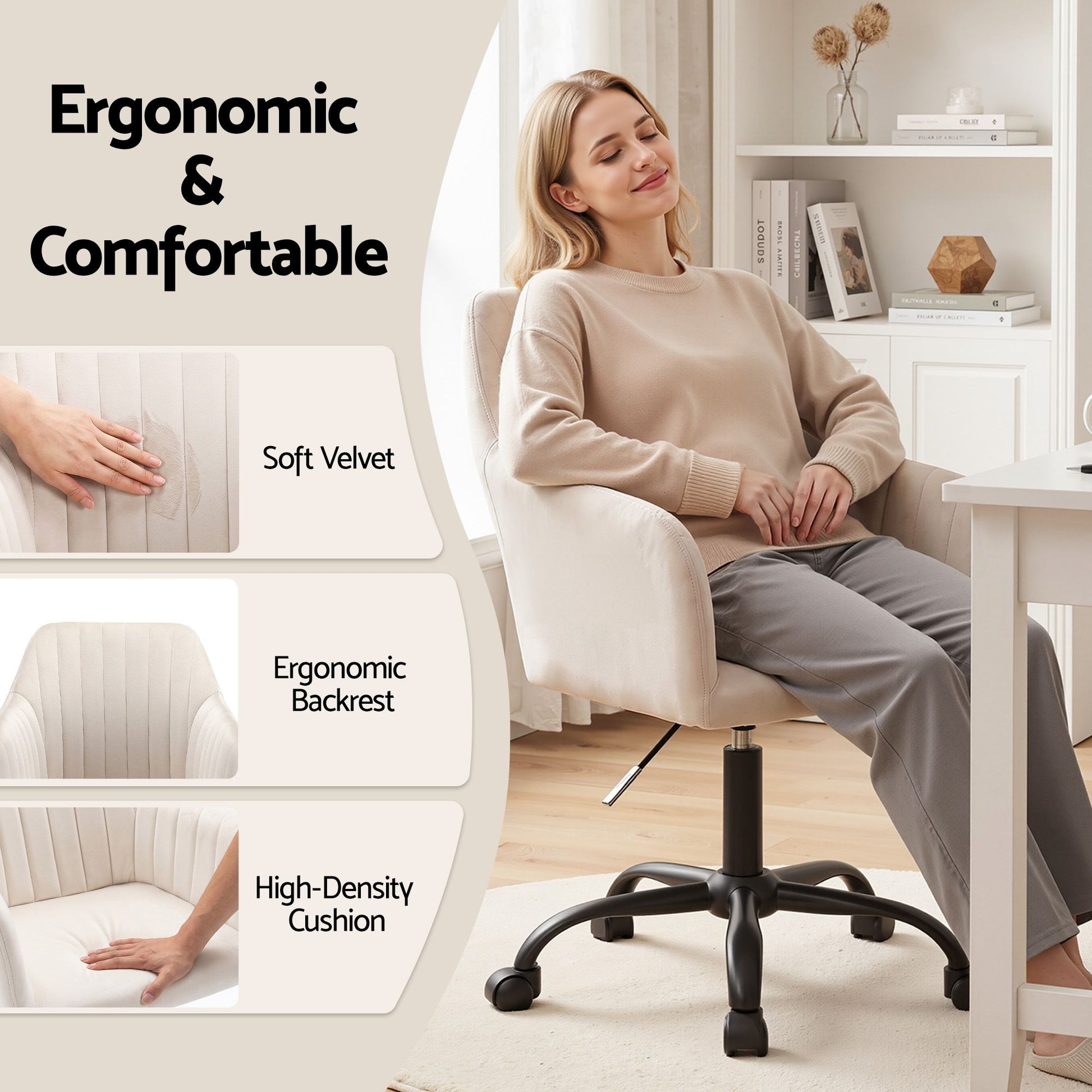 Artiss Office Chair Velvet Seat Cream OCHAIR-H-DL22-CR