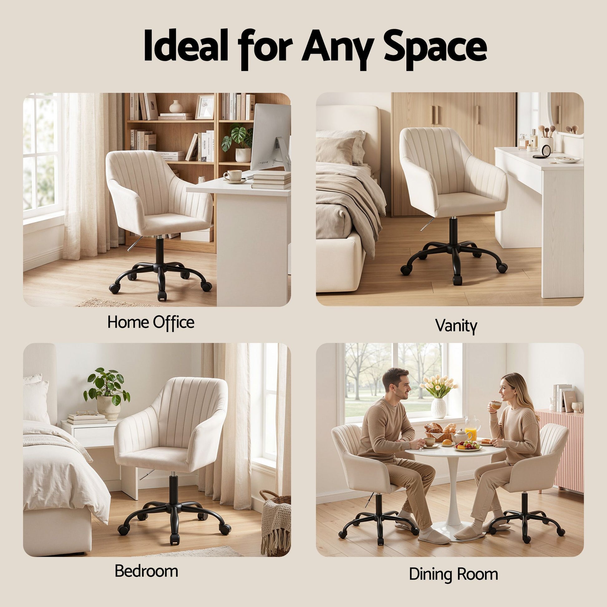 Artiss Office Chair Velvet Seat Cream OCHAIR-H-DL22-CR