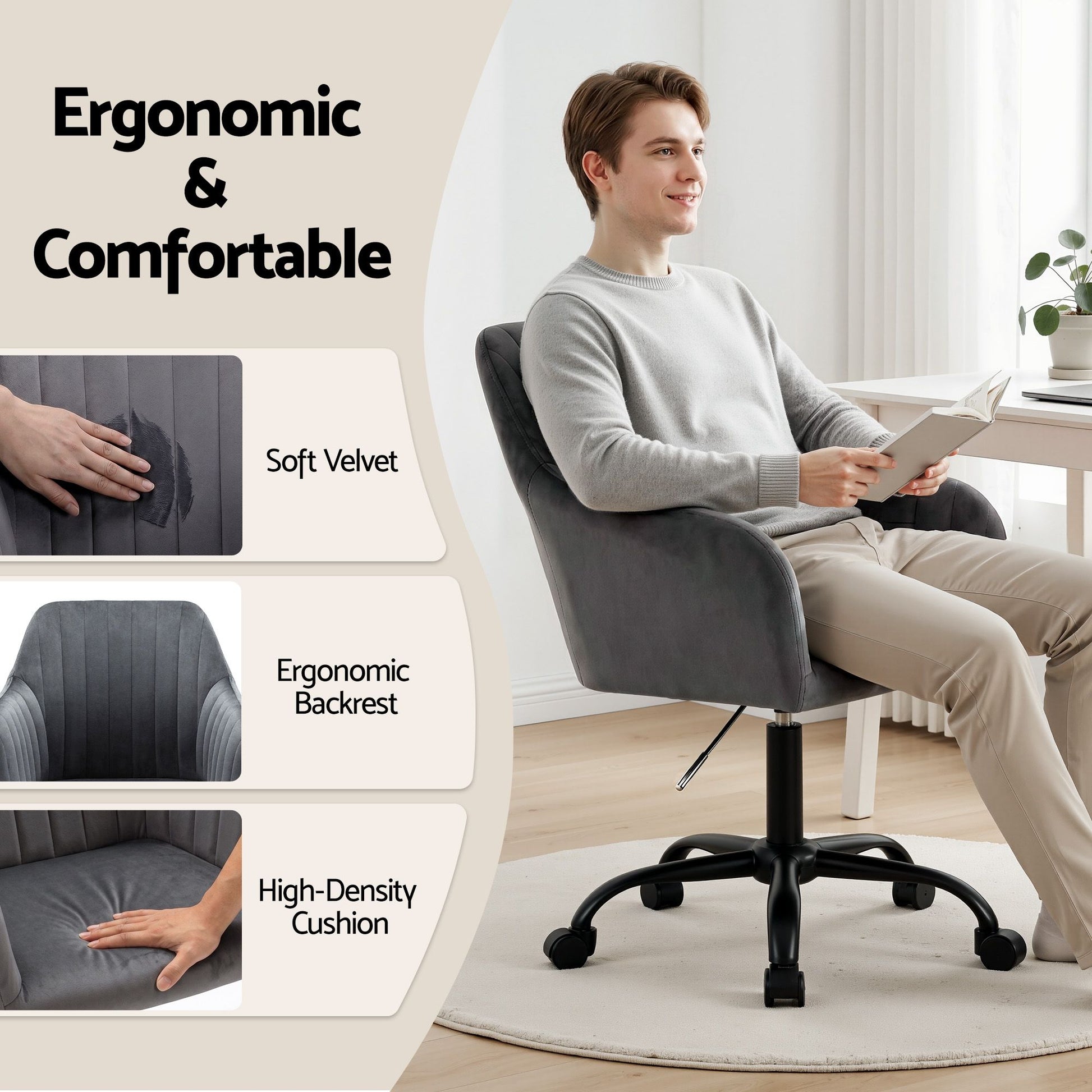Artiss Office Chair Velvet Seat Dark Grey OCHAIR-H-DL22-GY