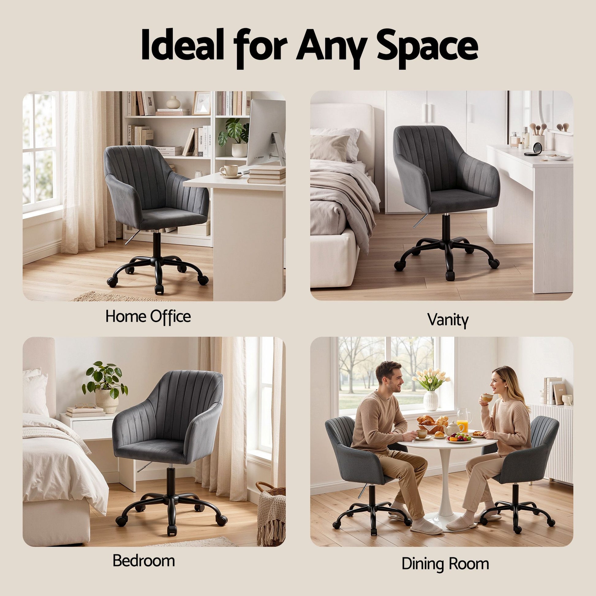 Artiss Office Chair Velvet Seat Dark Grey OCHAIR-H-DL22-GY