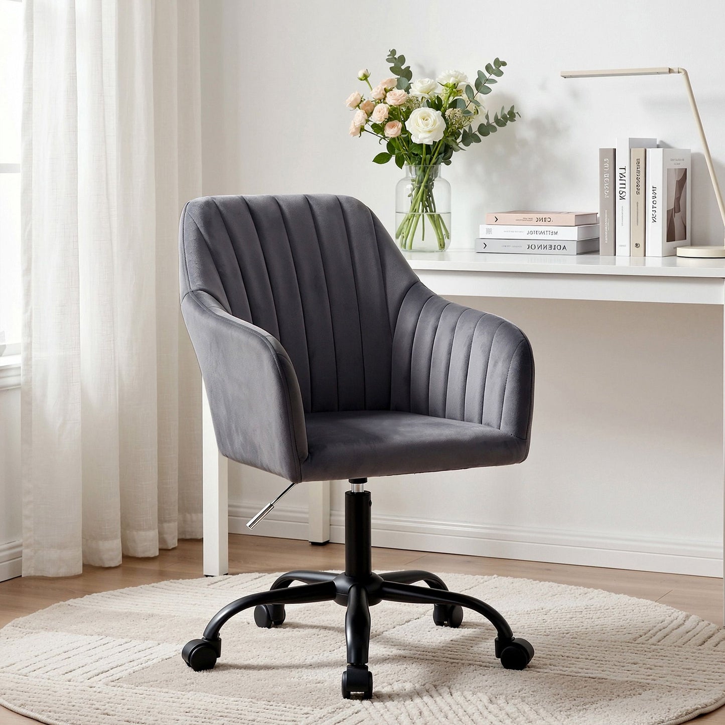 Artiss Office Chair Velvet Seat Dark Grey OCHAIR-H-DL22-GY