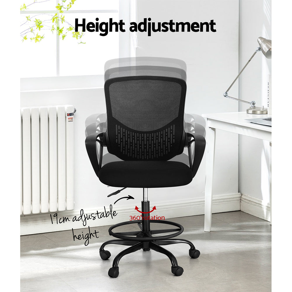 Artiss Office Chair Drafting Stool Computer Standing Desk Mesh Chairs Black OCHAIR-H-DRAF-BK