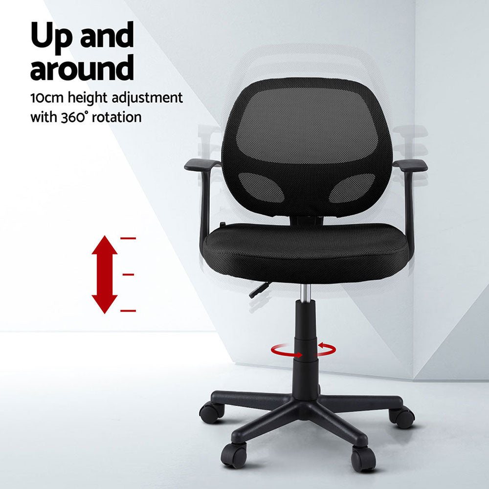 Artiss 2x Mesh Office Chair Computer Gaming Desk Chairs Work Study Mid Back Black OCHAIR-H-FZ14-BKX2