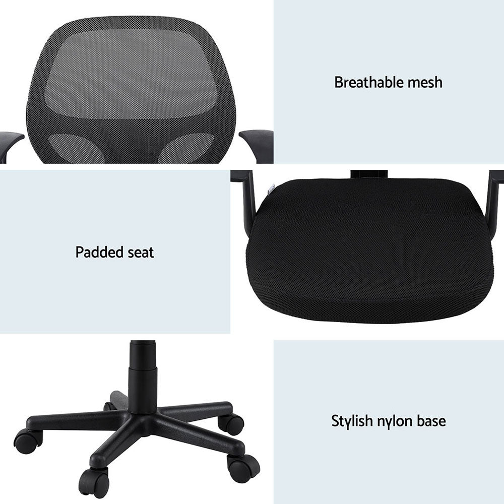 Artiss 2x Mesh Office Chair Computer Gaming Desk Chairs Work Study Mid Back Black OCHAIR-H-FZ14-BKX2