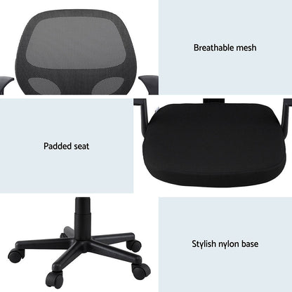 Artiss 2x Mesh Office Chair Computer Gaming Desk Chairs Work Study Mid Back Black OCHAIR-H-FZ14-BKX2